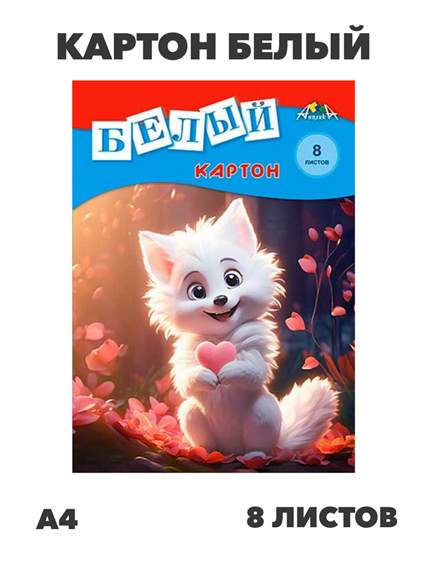 Картон белый А4 8л. АППЛИКА "Белый лисёнок"  в папке, y5130102782 y5130102782 - фото 59417