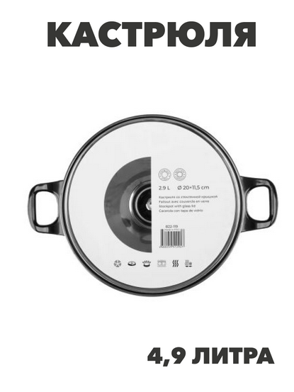 Стрейтон Кастрюля 24х13,5см, 4,9л, со стекл. крышкой, n3641-gl-822-120 n3641-gl-822-120 - фото 62032